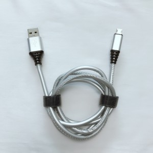 Cable USB redondo de carga rápida de cuero de PU para micro USB, tipo C, carga y sincronización de rayos de iPhone