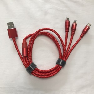 Cable trenzado 3 EN 1 Carga Carcasa de aluminio redonda USB 2.0 Micro a rayo Cable de datos micro USB tipo C