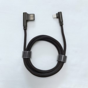 Doble cara USB 2.0 Doble ángulo recto Trenzado de carga rápida Carcasa redonda de aluminio Cable de datos USB para micro USB, Tipo C, iPhone carga y sincronización de rayos